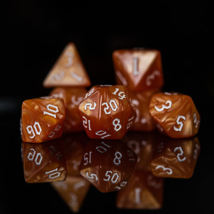 Orange Pearl Acrylic Dice Set - Just $9.99! Shop now at Retro Gaming of Denver