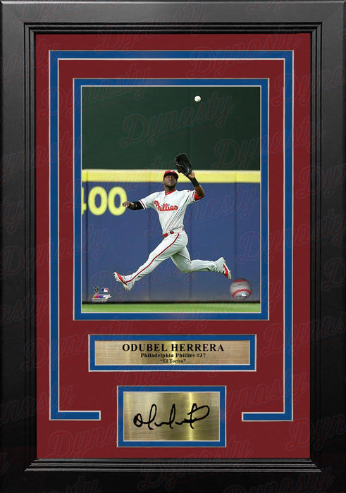 Odubel Herrera Philadelphia Phillies Jump Catch MLB Baseball Framed Photo with Engraved Autograph - for just $79.99! 