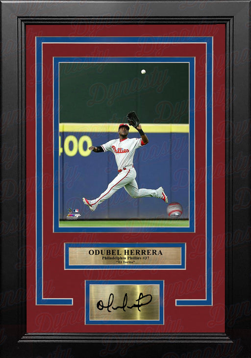 Odubel Herrera Philadelphia Phillies Jump Catch MLB Baseball Framed Photo with Engraved Autograph - for just $79.99! 