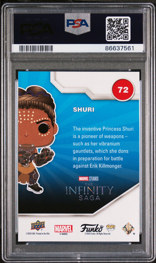2023 UPPER DECK FUNKO POP MARVEL  SHURI GOLD #72  PSA 10 - for just $54! 