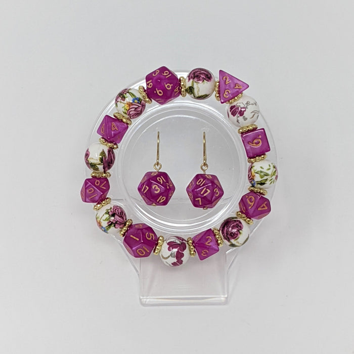 Pink Fuchsia Gold Flower Dice Bracelet - for just $30! 