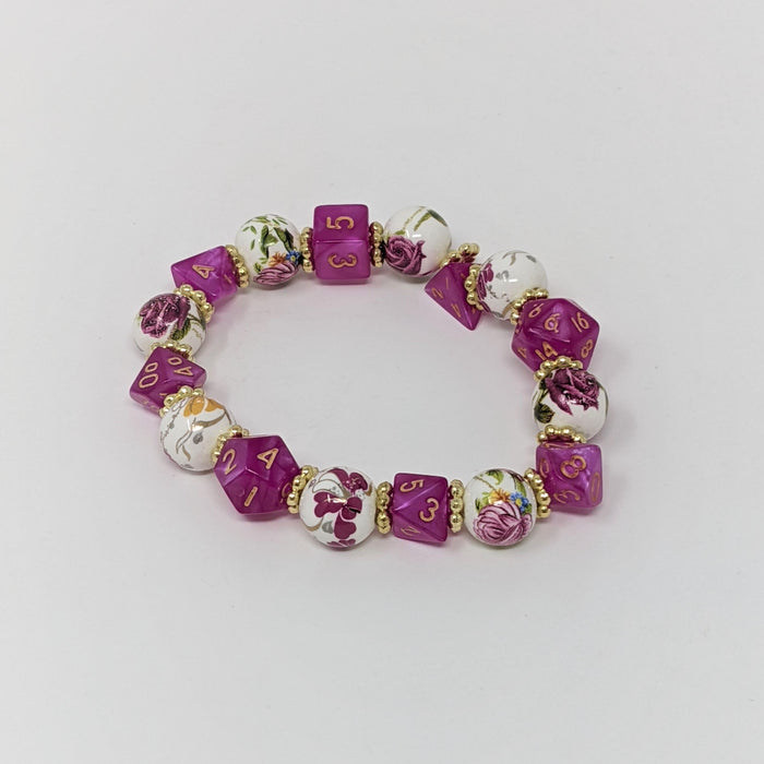 Pink Fuchsia Gold Flower Dice Bracelet - for just $30! 