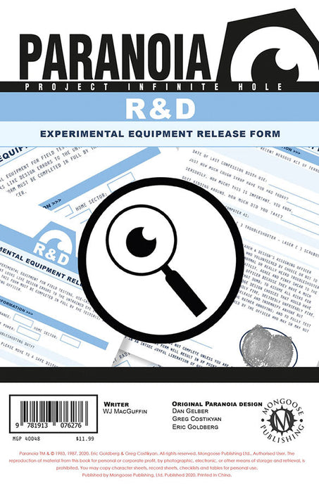 Paranoia: The R&D Experimental Equipment Release Form Pad - for just $11.99! 