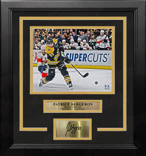Patrice Bergeron in Action Boston Bruins 8" x 10" Framed Hockey Photo with Engraved Autograph - for just $79.99! 