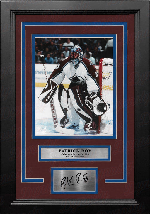 Patrick Roy in Net Colorado Avalanche 8" x 10" Framed Hockey Photo with Engraved Autograph - for just $79.99! 