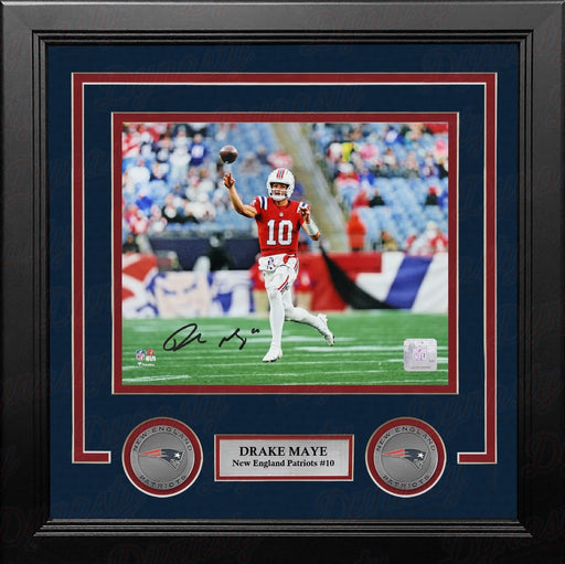 Drake Maye Throwback Action New England Patriots Autographed 8" x 10" Framed Football Photo - for just $249.99! 