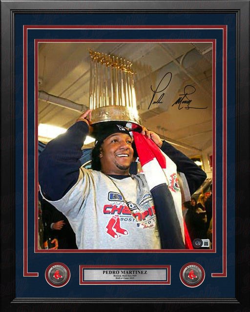 Pedro Martinez 2004 World Series Trophy Boston Red Sox Autographed 11" x 14" Framed Photo - for just $299.99! 