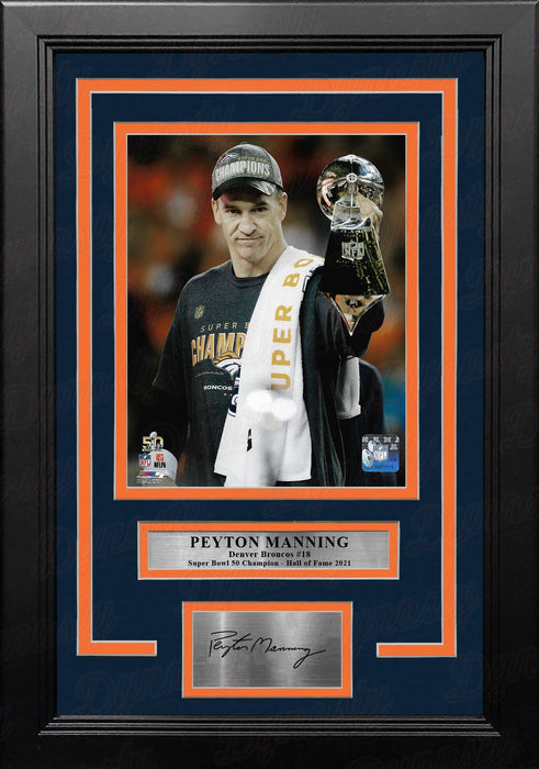Peyton Manning Super Bowl Trophy Denver Broncos 8x10 Framed Football Photo with Engraved Autograph - for just $79.99! 
