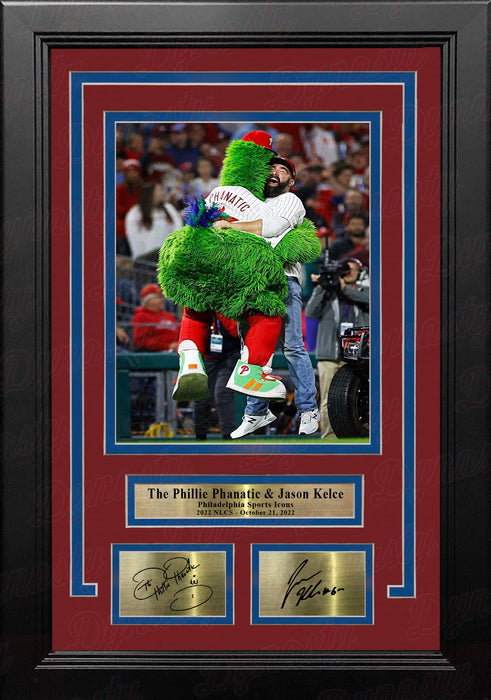 The Phillie Phanatic & Jason Kelce Rally the Phillies Framed Baseball Photo with Engraved Autographs - for just $79.99! 