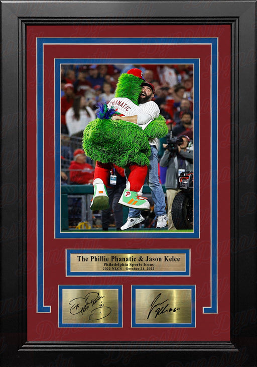 The Phillie Phanatic & Jason Kelce Rally the Phillies Framed Baseball Photo with Engraved Autographs - for just $79.99! 