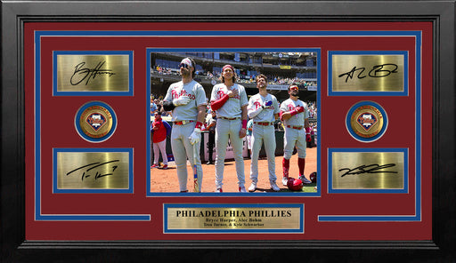 Philadelphia Phillies Anthem 8x10 Framed Photo & Engraved Autographs - Harper Bohm Turner Schwarber - for just $99.99! 