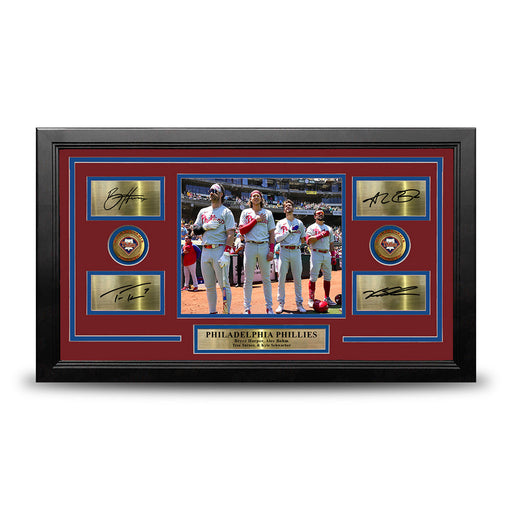 Philadelphia Phillies Anthem 8x10 Framed Photo & Engraved Autographs - Harper Bohm Turner Schwarber - for just $99.99! 