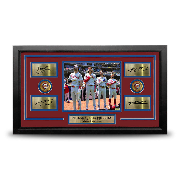 Philadelphia Phillies Anthem 8x10 Framed Photo & Engraved Autographs - Harper Bohm Turner Schwarber - for just $99.99! 