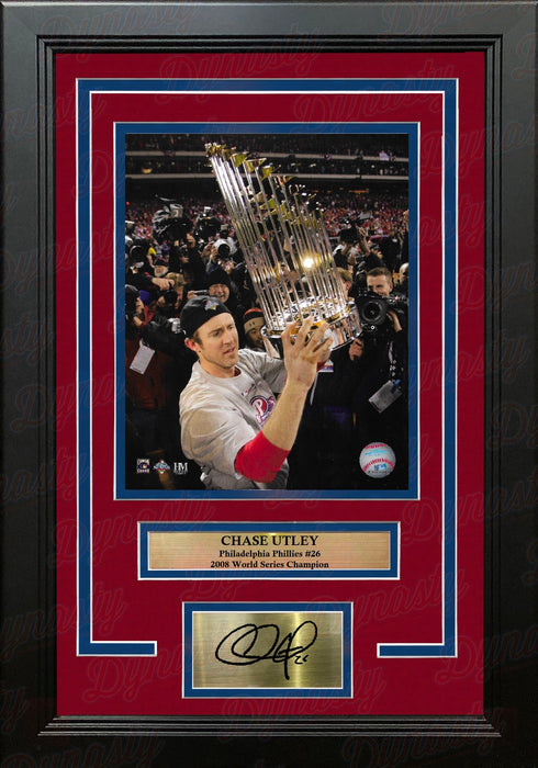 Chase Utley Philadelphia Phillies 2008 World Series Trophy 8x10 Framed Photo with Engraved Autograph - for just $79.99! 
