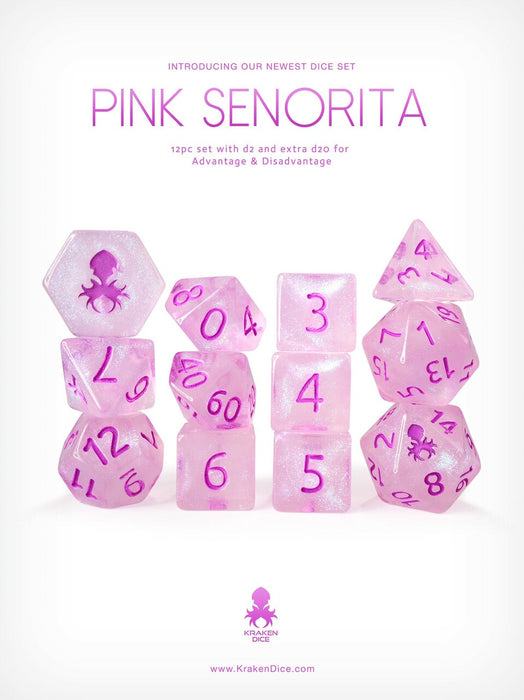 Pink Senorita 12 pc Glitter RPG Dice Set - for just $11.99! 