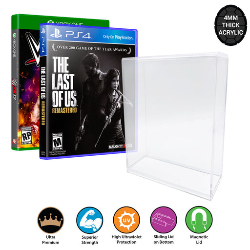 Acrylic Hard Case for BLU-RAY, PS3, PS4, PS5, XBOX ONE SERIES X Video Game Box (4mm thick, UV & Slide Bottom) 6.625h x 4.625w x 0.5d - for just $24.99! 