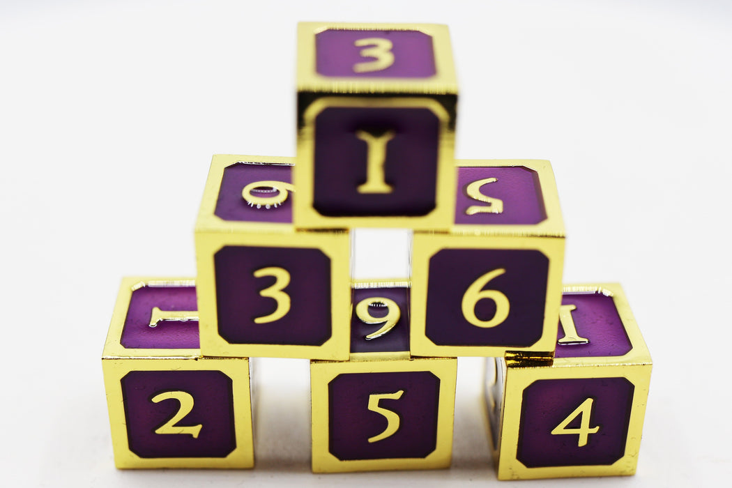 6 piece Metal D6's - Purple and Gold - for just $29.99! 