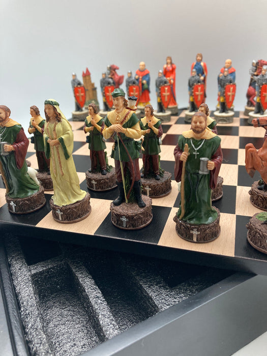 Chess Set -Robin Hood Resin Chessmen on Black/Maple Chest - for just $204! 