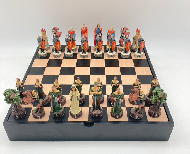 Chess Set -Robin Hood Resin Chessmen on Black/Maple Chest - for just $204! 