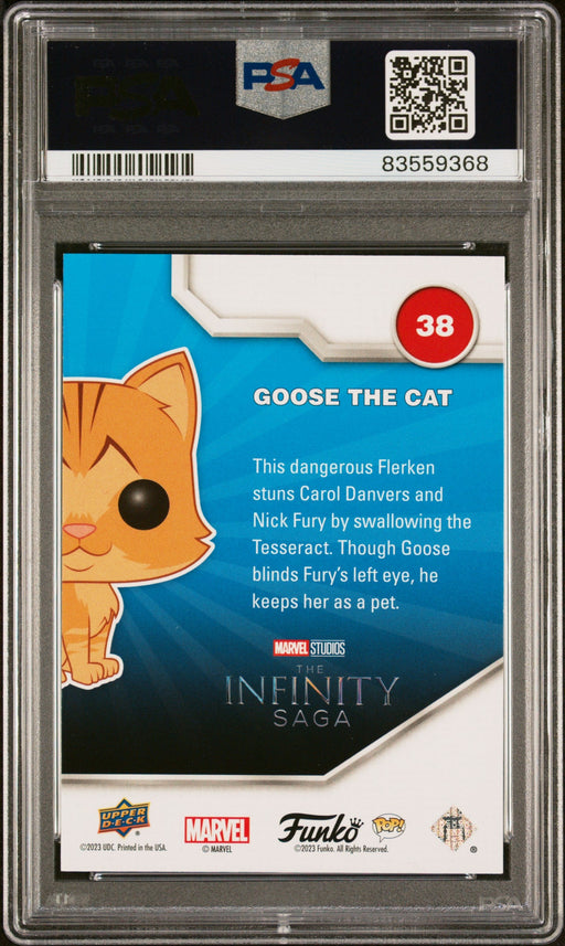 2023 UPPER DECK FUNKO POP MARVEL  GOOSE THE CAT CONFETTI BOMB #38  PSA 9 - for just $79! 