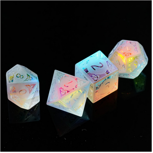Rainbow Crystal and Flourish - Gemstone Engraved RPG Dice Set - for just $119.99! 