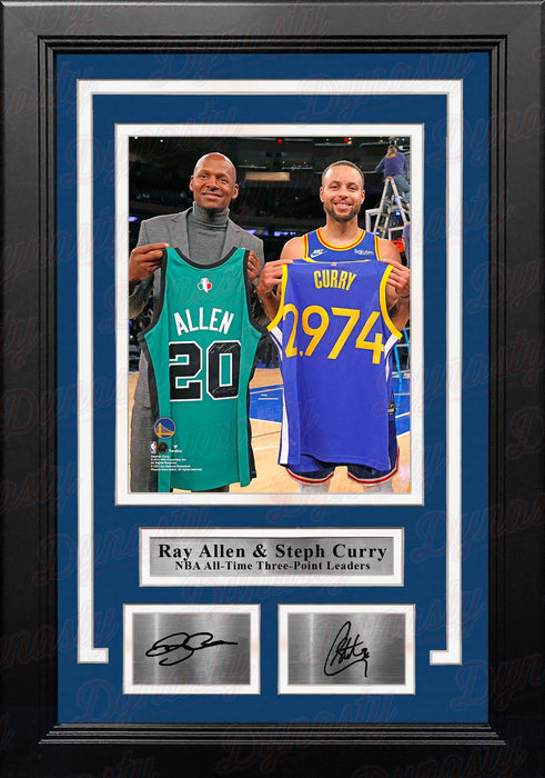 Ray Allen & Steph Curry 3-Point Record-Breaking Celebration 8" x 10" Framed Basketball Photo with Engraved Autographs - for just $79.99! 