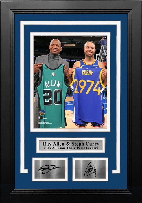 Ray Allen & Steph Curry 3-Point Record-Breaking Celebration 8" x 10" Framed Basketball Photo with Engraved Autographs - for just $79.99! 