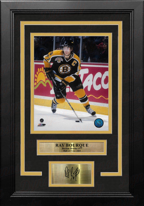 Ray Bourque in Black Boston Bruins 8" x 10" Framed Hockey Photo with Engraved Autograph - for just $79.99! 