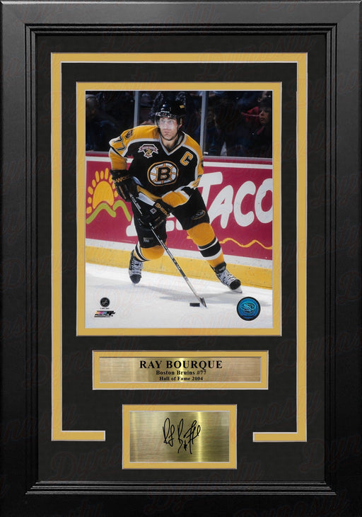 Ray Bourque in Black Boston Bruins 8" x 10" Framed Hockey Photo with Engraved Autograph - for just $79.99! 