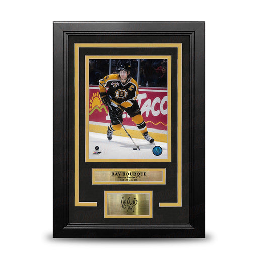 Ray Bourque in Black Boston Bruins 8" x 10" Framed Hockey Photo with Engraved Autograph - for just $79.99! 
