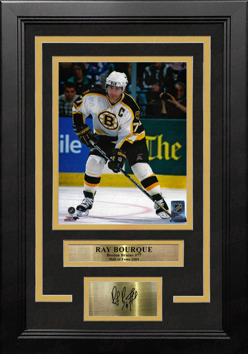 Ray Bourque in White Boston Bruins 8" x 10" Framed Hockey Photo with Engraved Autograph - for just $79.99! 