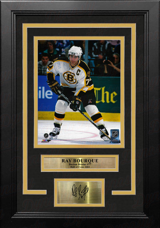 Ray Bourque in White Boston Bruins 8" x 10" Framed Hockey Photo with Engraved Autograph - for just $79.99! 