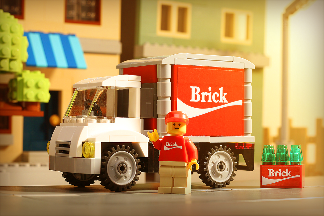 Custom Brick Soda Delivery Truck with Minifigure made using LEGO parts - Just $59.99! Shop now at Retro Gaming of Denver