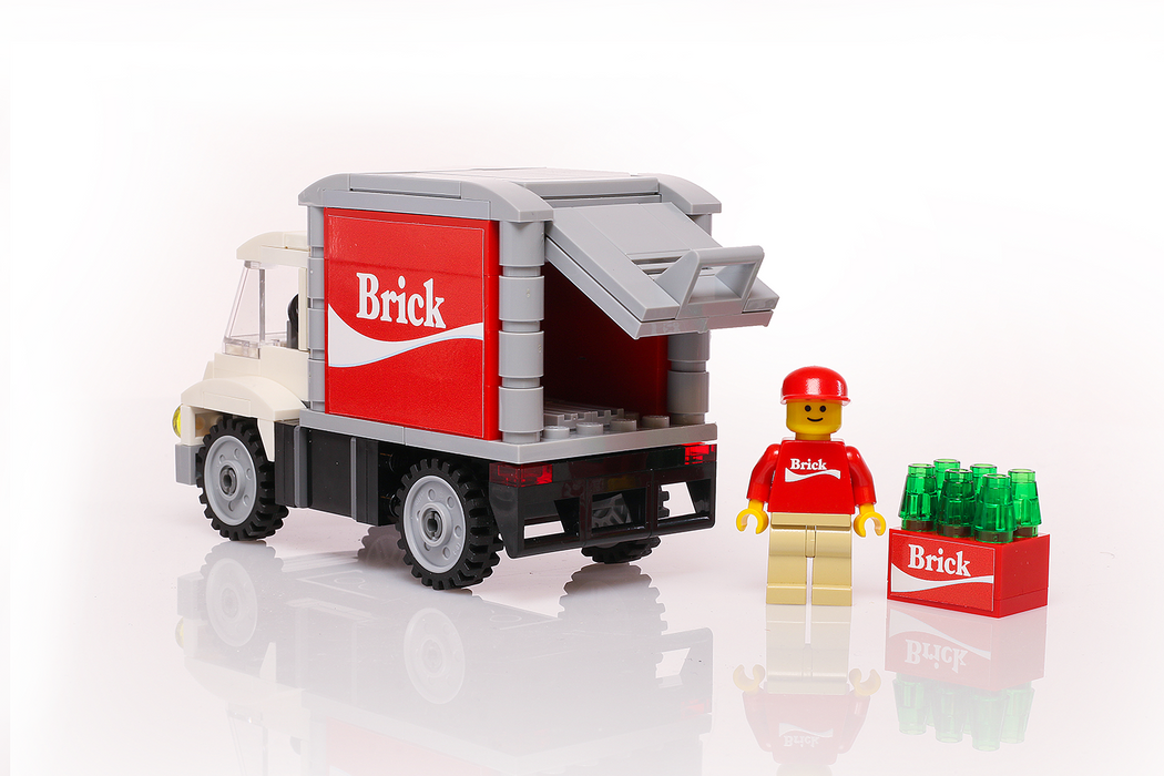 Custom Brick Soda Delivery Truck with Minifigure made using LEGO parts - Just $59.99! Shop now at Retro Gaming of Denver