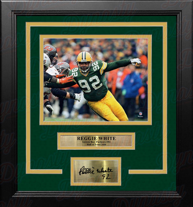 Reggie White in Action Green Bay Packers 8" x 10" Framed Football Photo with Engraved Autograph - for just $79.99! 