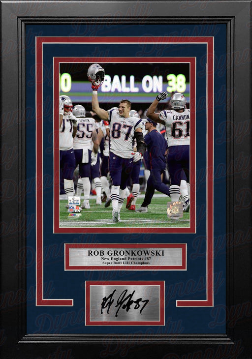 Rob Gronkowski Celebration SB LIII New England Patriots 8x10 Framed Photo with Engraved Autograph - for just $79.99! 