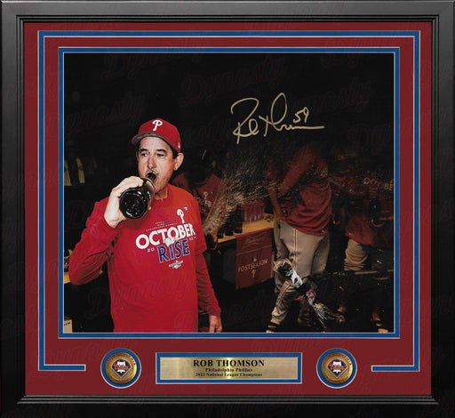 Rob Thomson 2022 NL Champions Locker Room Philadelphia Phillies Autographed 11x14 Framed Photo - for just $109.99! 