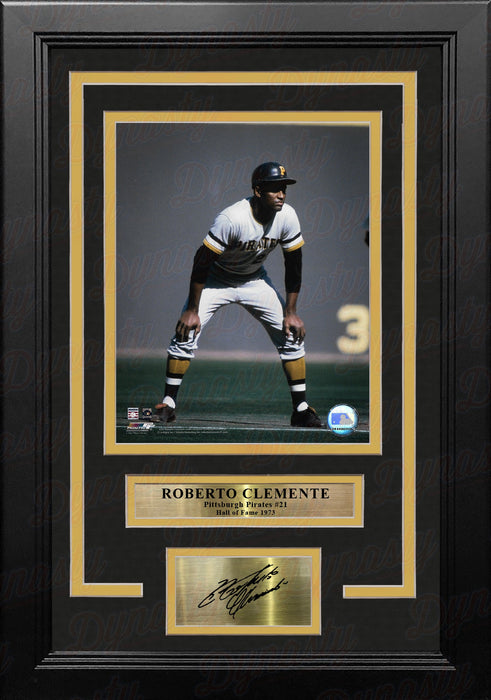 Roberto Clemente On Base Pittsburgh Pirates 8" x 10" Framed Baseball Photo with Engraved Autograph - for just $79.99! 