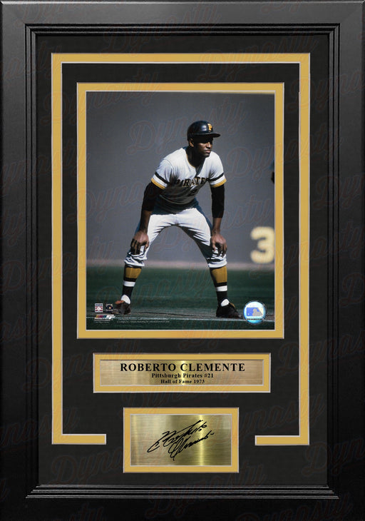 Roberto Clemente On Base Pittsburgh Pirates 8" x 10" Framed Baseball Photo with Engraved Autograph - for just $79.99! 