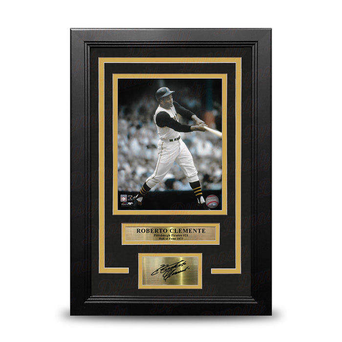 Roberto Clemente Swinging Action Pittsburgh Pirates 8" x 10" Framed Photo with Engraved Autograph - for just $79.99! 