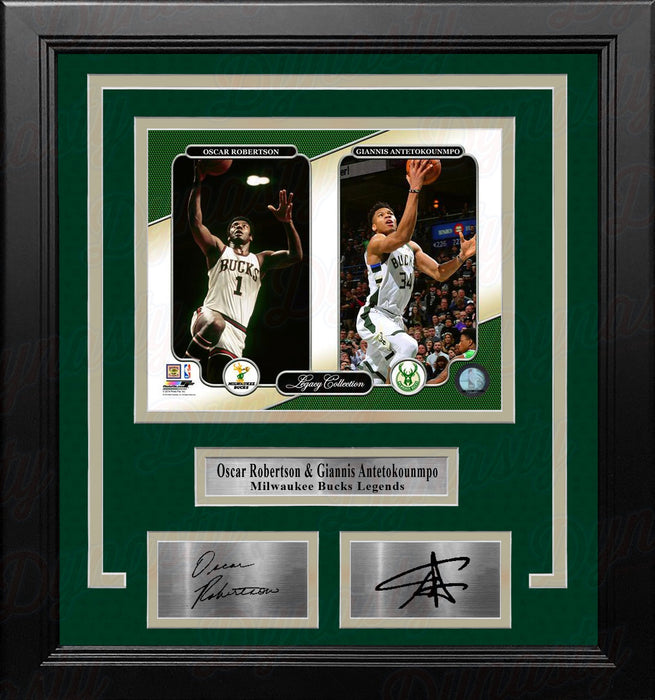 Oscar Robertson & Giannis Antetokounmpo Milwaukee Bucks 8x10 Framed Photo with Engraved Autographs - for just $79.99! 