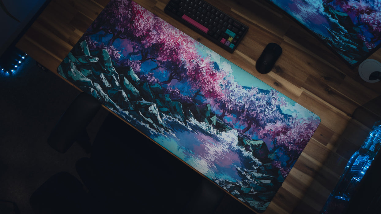 "Stream of Serenity" — Cherry Blossom Deskmat - for just $49.95! 