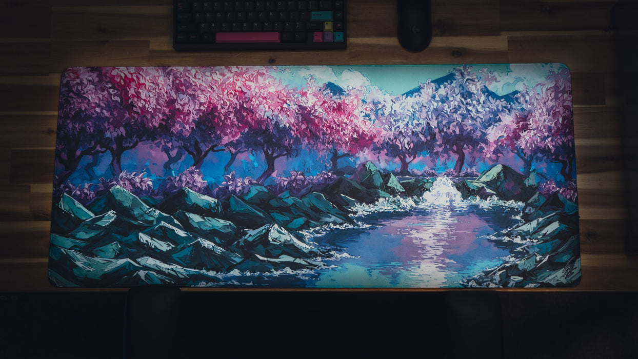 "Stream of Serenity" — Cherry Blossom Deskmat - for just $49.95! 