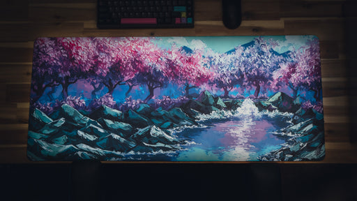 "Stream of Serenity" — Cherry Blossom Deskmat - for just $49.95! 