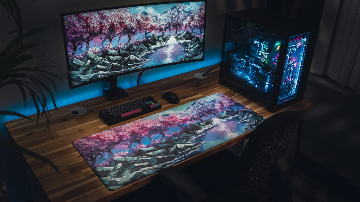 "Stream of Serenity" — Cherry Blossom Deskmat - for just $49.95! 