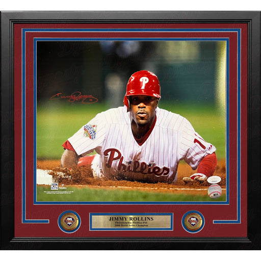 Jimmy Rollins 2008 World Series Slide Autographed Philadelphia Phillies 16x20 Framed Baseball Photo - Premium Autographed Framed Baseball Photos - Just $199.99! Shop now at Retro Gaming of Denver