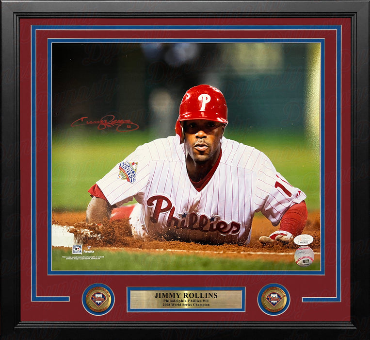 Jimmy Rollins 2008 World Series Slide Autographed Philadelphia Phillies 16x20 Framed Baseball Photo - for just $199.99! 