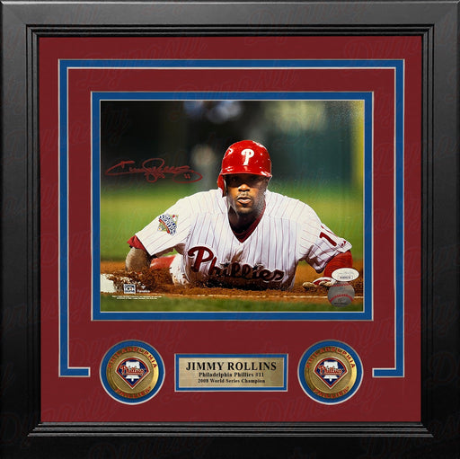 Jimmy Rollins 2008 World Series Slide Autographed Philadelphia Phillies 8x10 Framed Baseball Photo - Premium Autographed Framed Baseball Photos - Just $149.99! Shop now at Retro Gaming of Denver