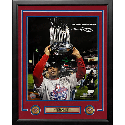 Jimmy Rollins Trophy Autographed Philadelphia Phillies 16x20 Framed Photo: World Series Champs (JSA) - Premium Autographed Framed Baseball Photos - Just $249.99! Shop now at Retro Gaming of Denver