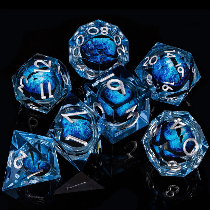 7 Piece Handcrafted Sharp Edged Dice Set With Liquid Core Eyeball - for just $29.99! 